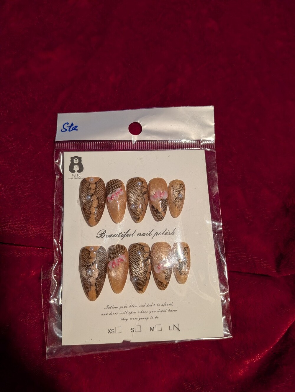 Beautiful Nail Polish Press-On Nails - Beige with Pink Accents Size L